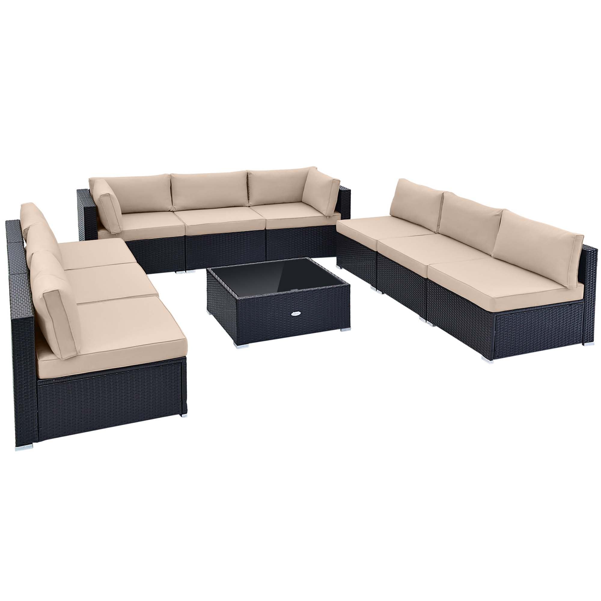 10 PCS Patio Rattan Furniture Set Wicker Sofa Table Cushioned Seat