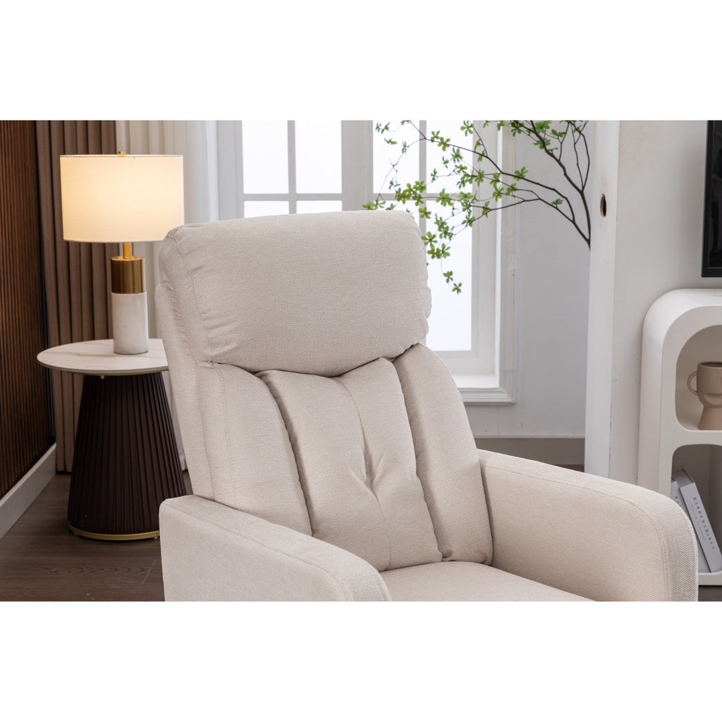 022-Linen Fabric Swivel Rocking Chair Gilder Chair With Pocket