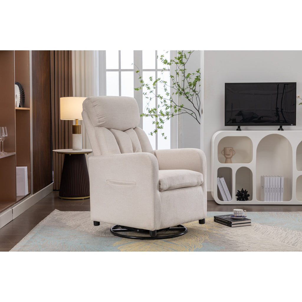 022-Linen Fabric Swivel Rocking Chair Gilder Chair With Pocket