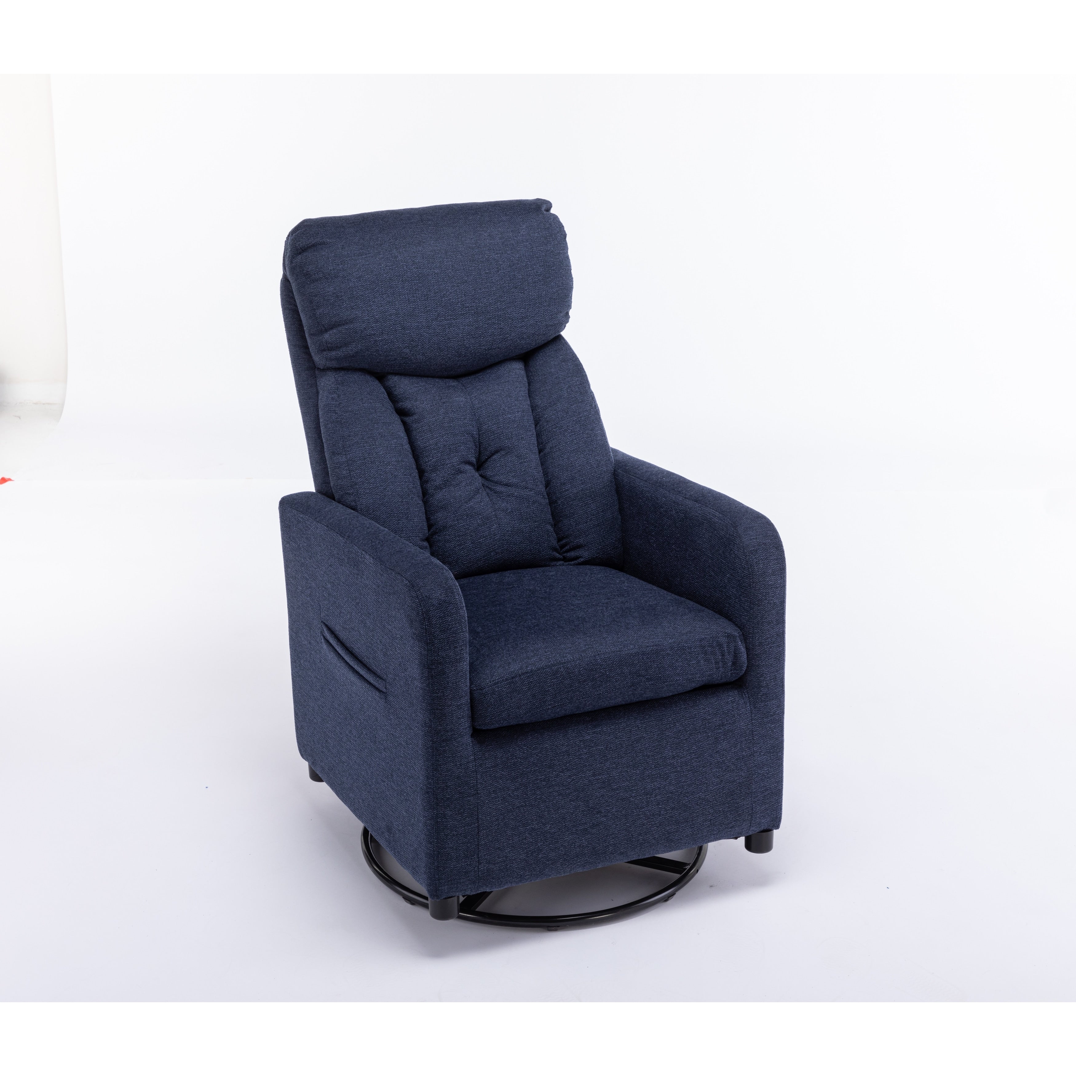 022-Linen Fabric Swivel Rocking Chair Gilder Chair With Pocket