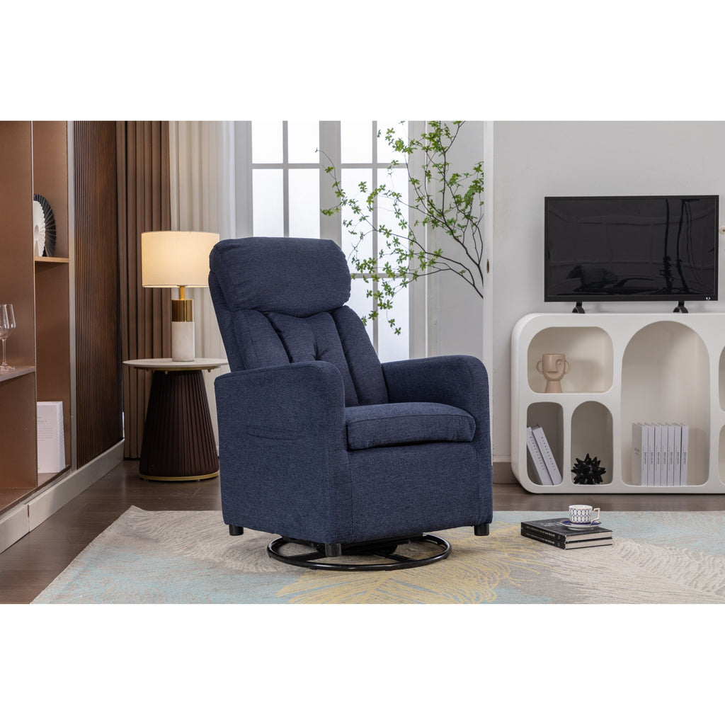 022-Linen Fabric Swivel Rocking Chair Gilder Chair With Pocket