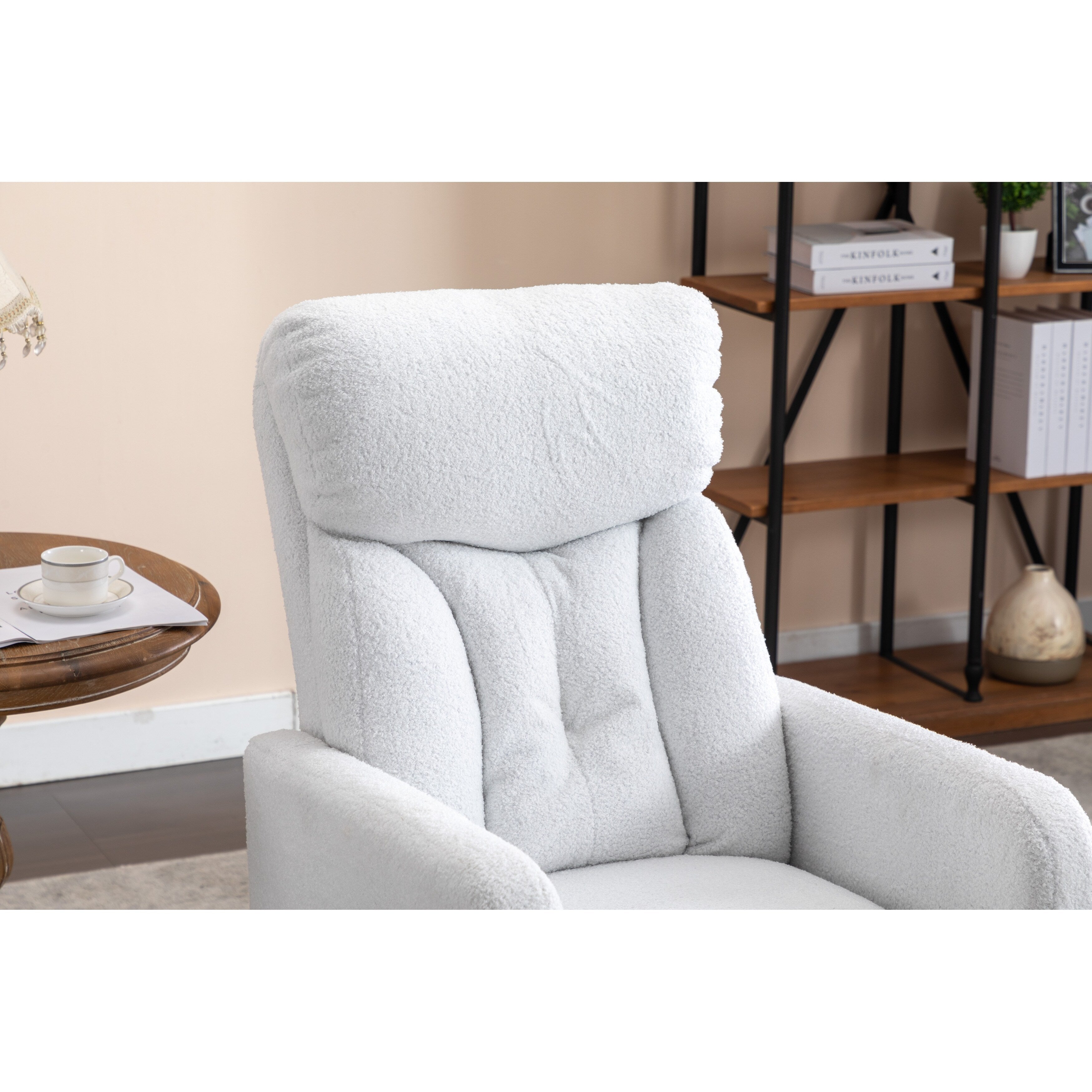 022-Linen Fabric Swivel Rocking Chair Gilder Chair With Pocket