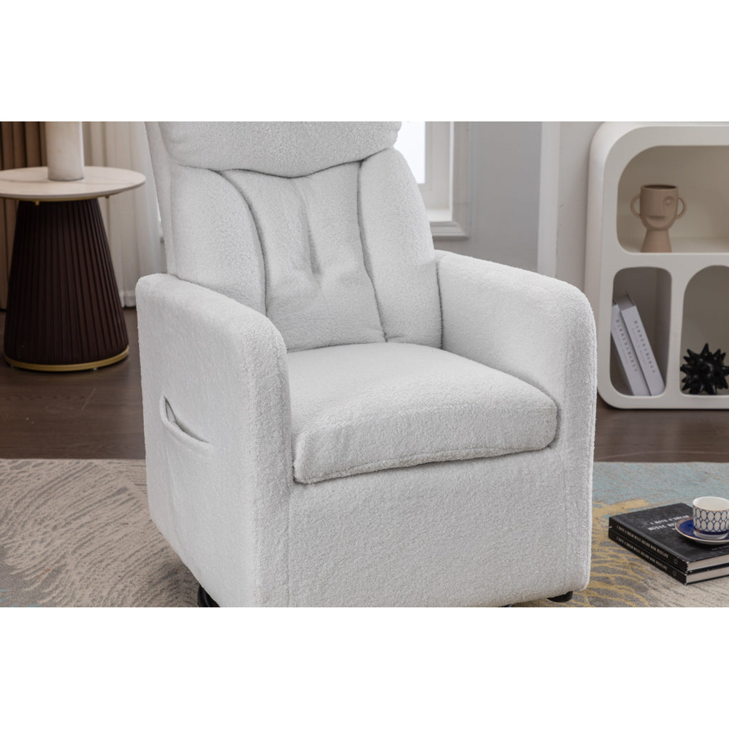 022-Linen Fabric Swivel Rocking Chair Gilder Chair With Pocket