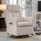 022-Linen Fabric Swivel Rocking Chair Gilder Chair With Pocket