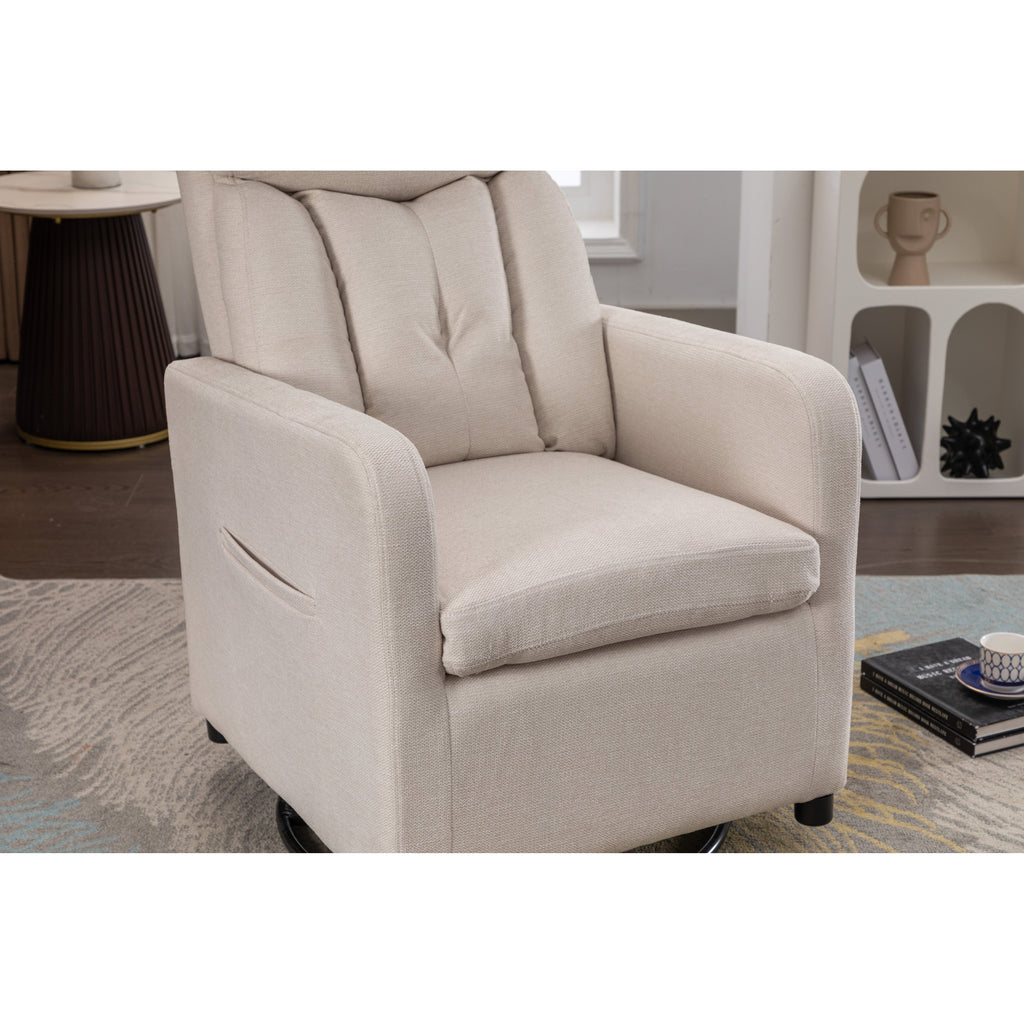 022-Linen Fabric Swivel Rocking Chair Gilder Chair With Pocket