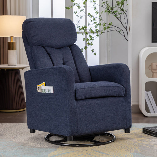 022-Linen Fabric Swivel Rocking Chair Gilder Chair With Pocket