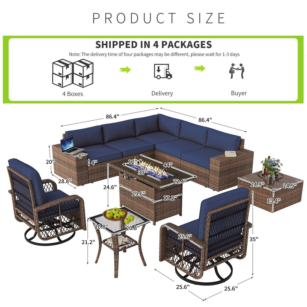 10 PCS Patio Furniture Set with Fire Pit Table