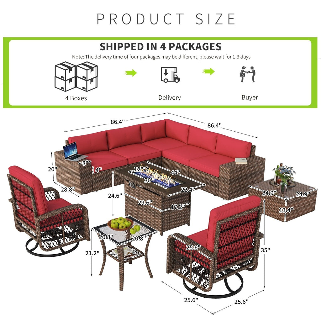 10 PCS Patio Furniture Set with Fire Pit Table