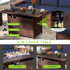 10 PCS Patio Furniture Set with Fire Pit Table