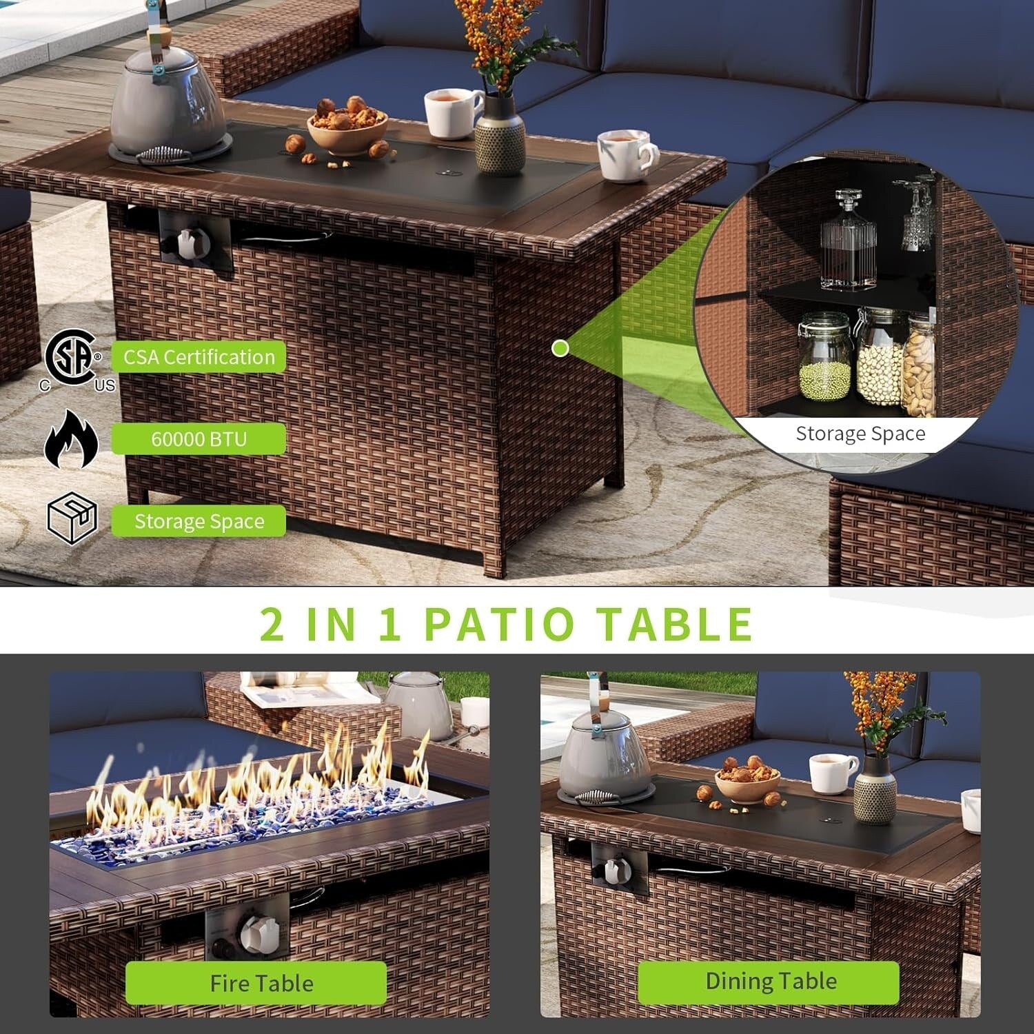 10 PCS Patio Furniture Set with Fire Pit Table