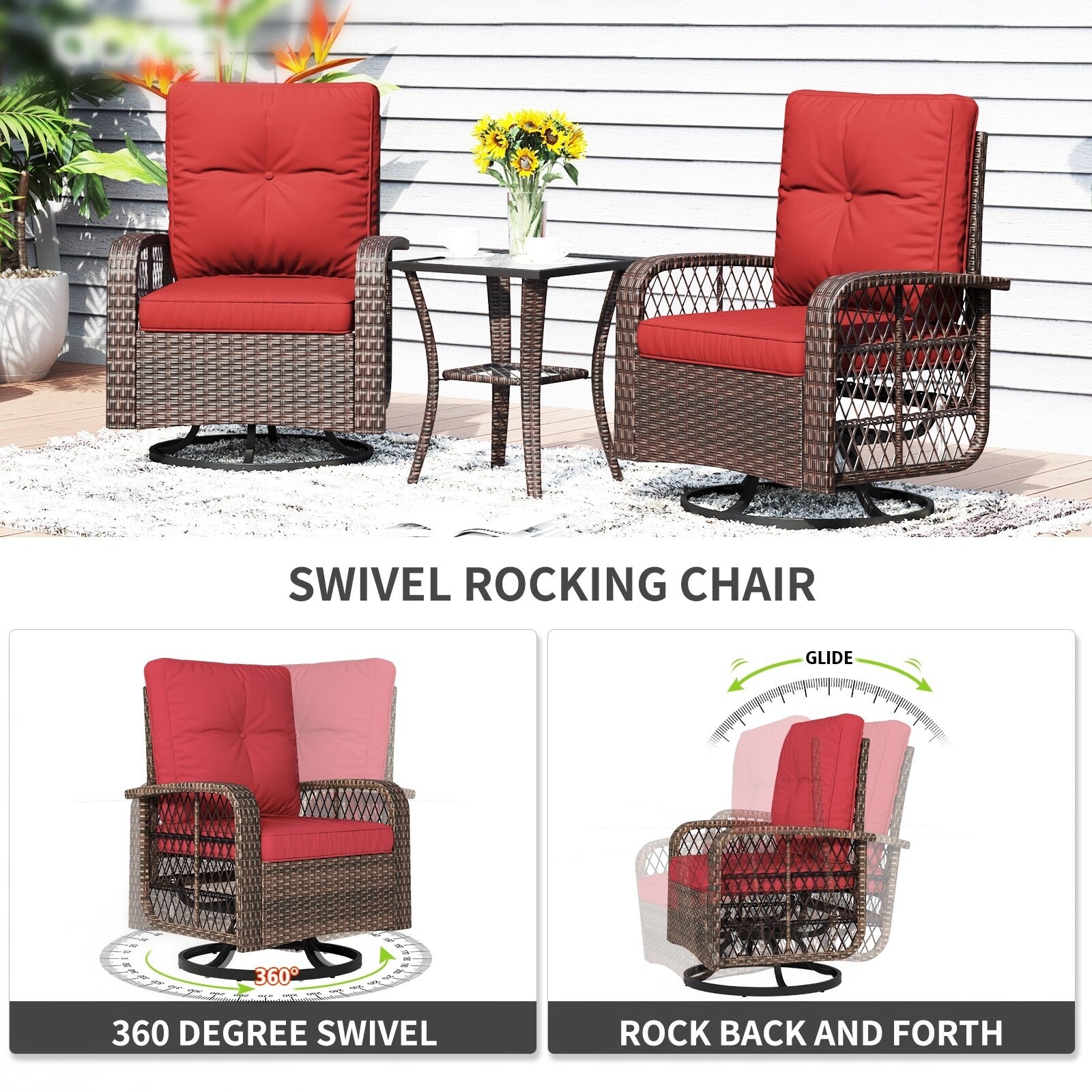 10 PCS Patio Furniture Set with Fire Pit Table