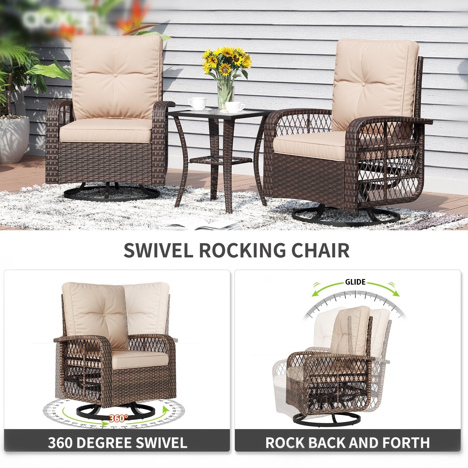 10 PCS Patio Furniture Set with Fire Pit Table