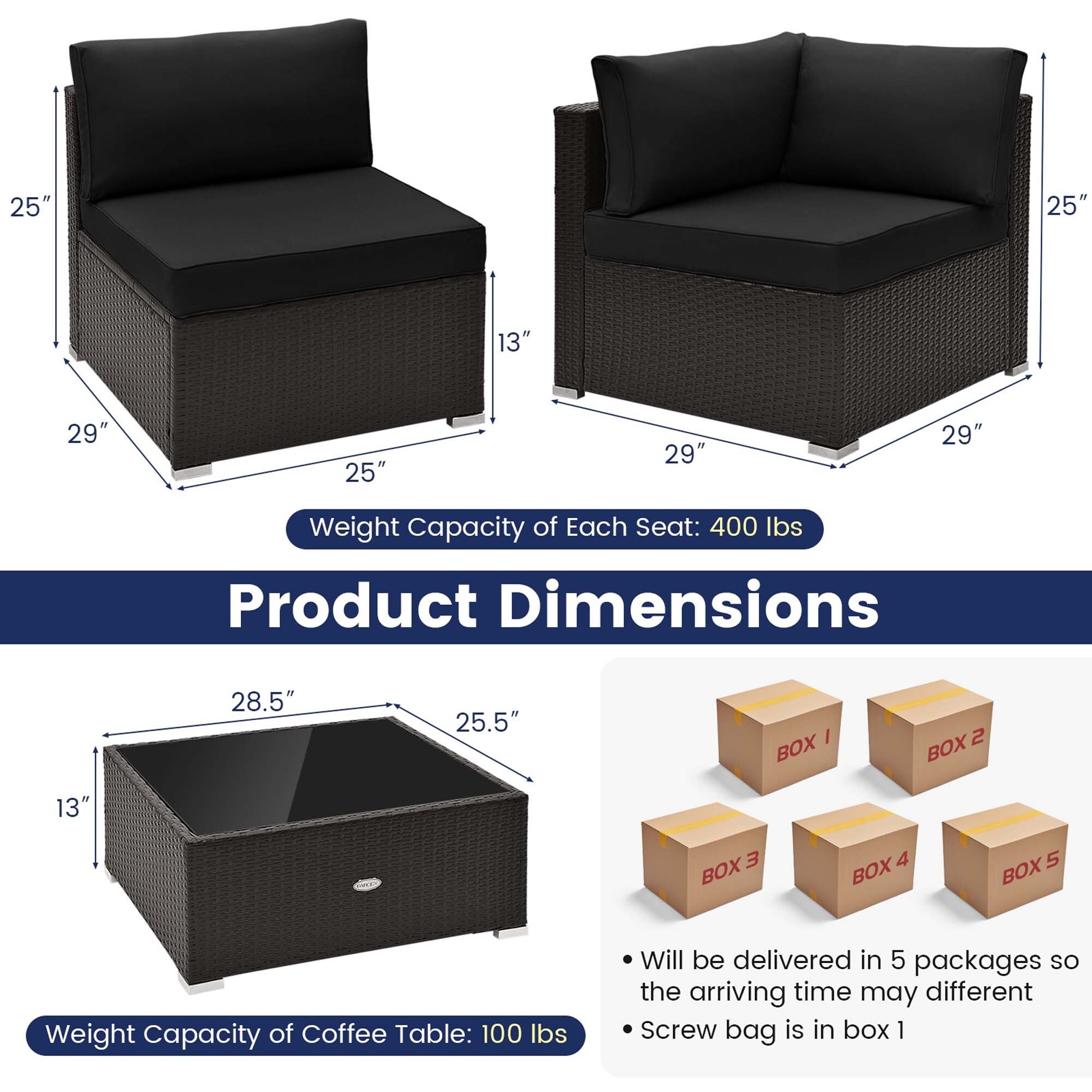 10 PCS Patio Rattan Furniture Set Wicker Sofa Table Cushioned Seat