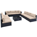 10 PCS Patio Rattan Furniture Set Wicker Sofa Table Cushioned Seat