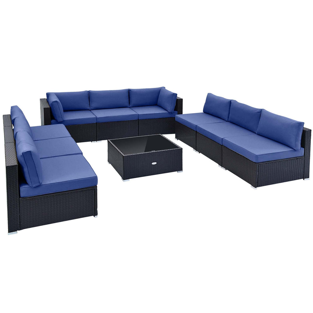 10 PCS Patio Rattan Furniture Set Wicker Sofa Table Cushioned Seat