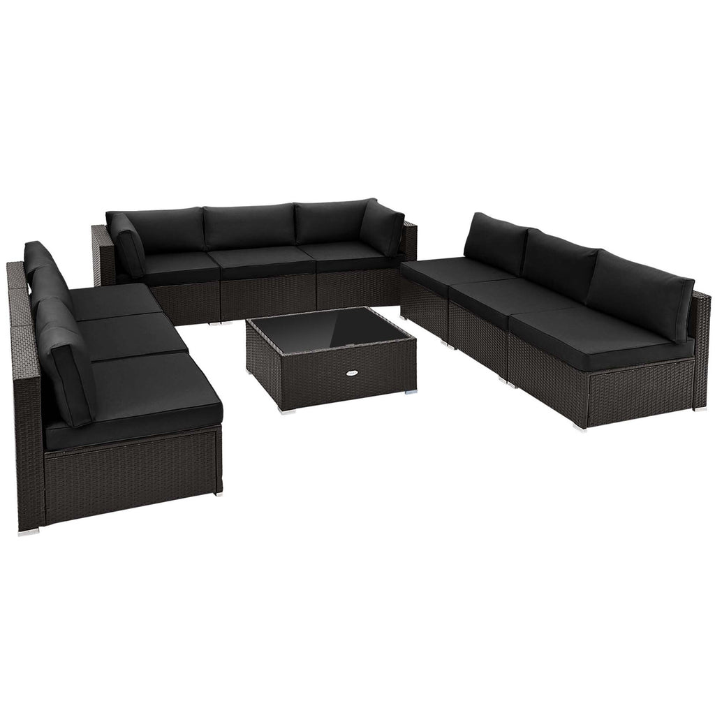 10 PCS Patio Rattan Furniture Set Wicker Sofa Table Cushioned Seat