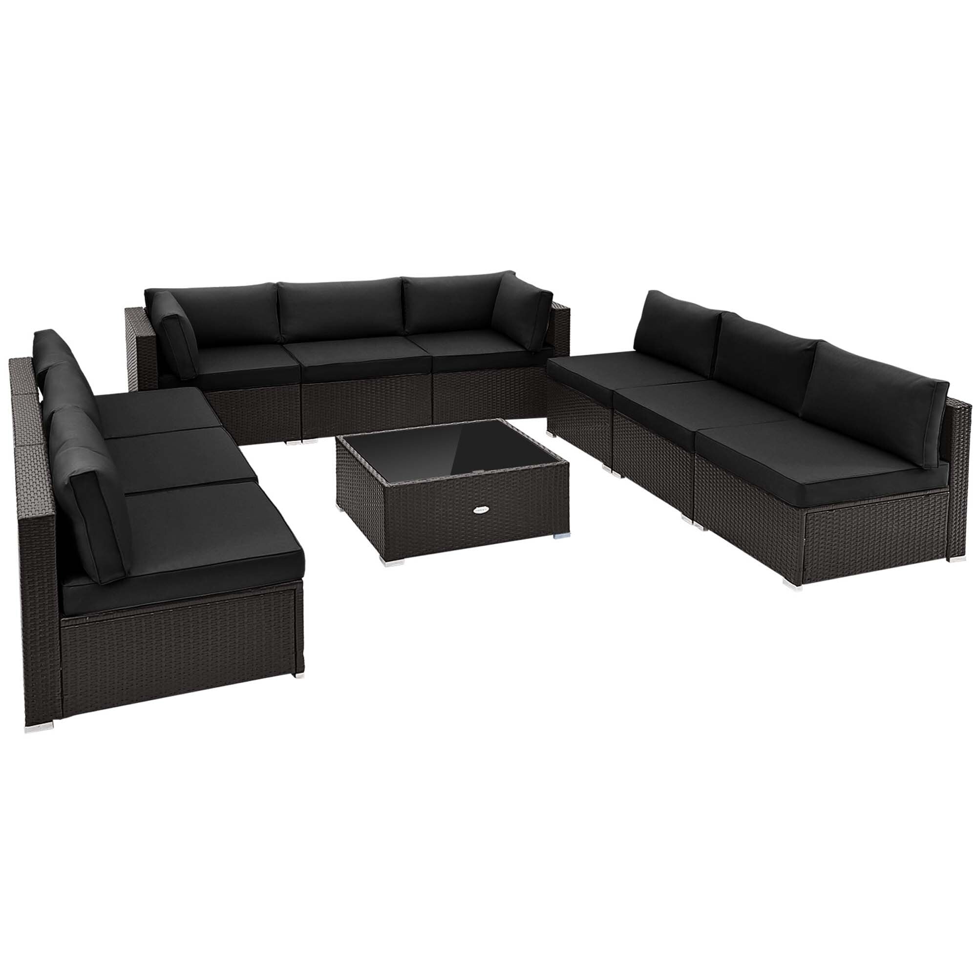 10 PCS Patio Rattan Furniture Set Wicker Sofa Table Cushioned Seat